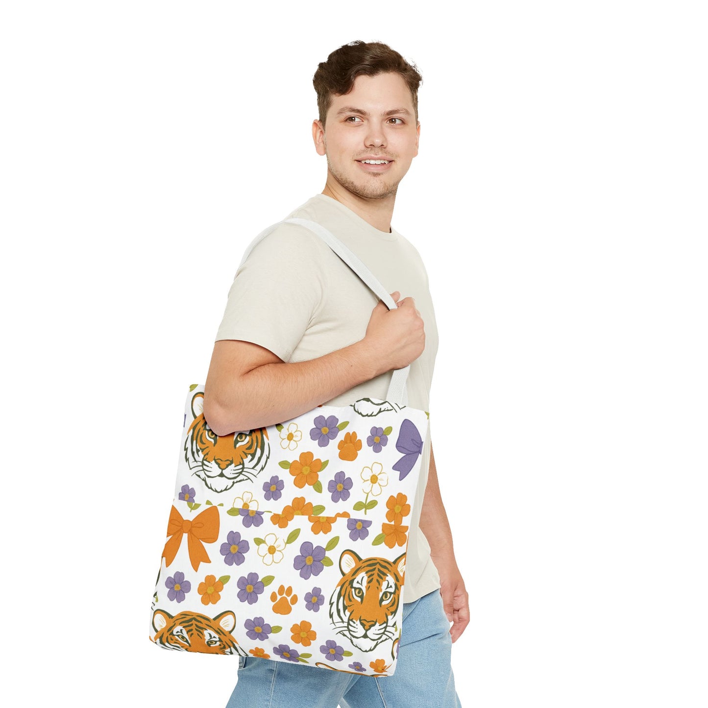 Whimsical Tiger Floral Tote Bag - Clemson Fan Gift, Graduation Gift, Alumni Gift, Cute Eco-Friendly Shopping Bag, Beach Bag, Gift for Animal Lovers, Spring & Summer Accessory