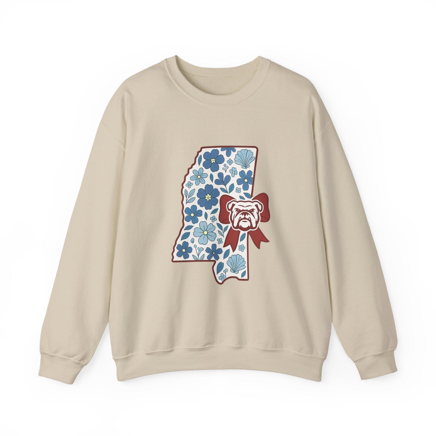 Mississippi Flower Bulldog Crewneck Sweatshirt, Cozy Sweatshirt for Fall, Gift for Dog Lovers, College Apparel, Casual Fashion