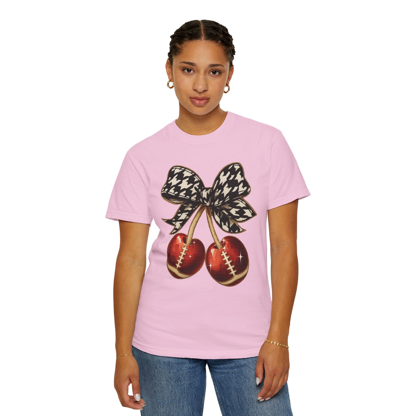Houndstooth Bow Unisex Tee for Sports Lovers | Garment-Dyed T-shirt