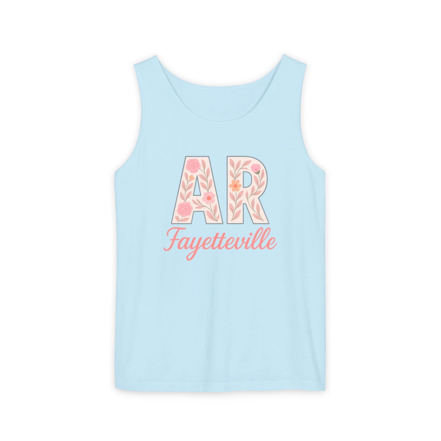 Fayetteville Floral Tank Top, Casual Summer Top, Gift for Her, Travel Apparel, Arkansas Style, Arkansas Student Gift, Graduation Gift, Comfort Colors