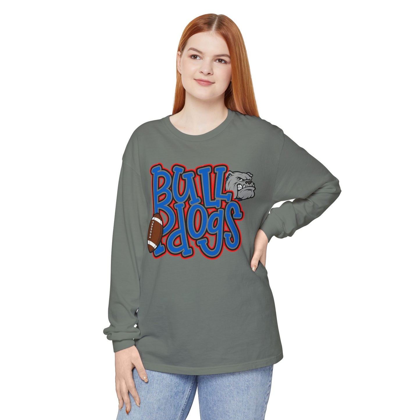 Bull Dogs Long Sleeve T-Shirt - Unisex Garment-Dyed Tee for Sports Fans