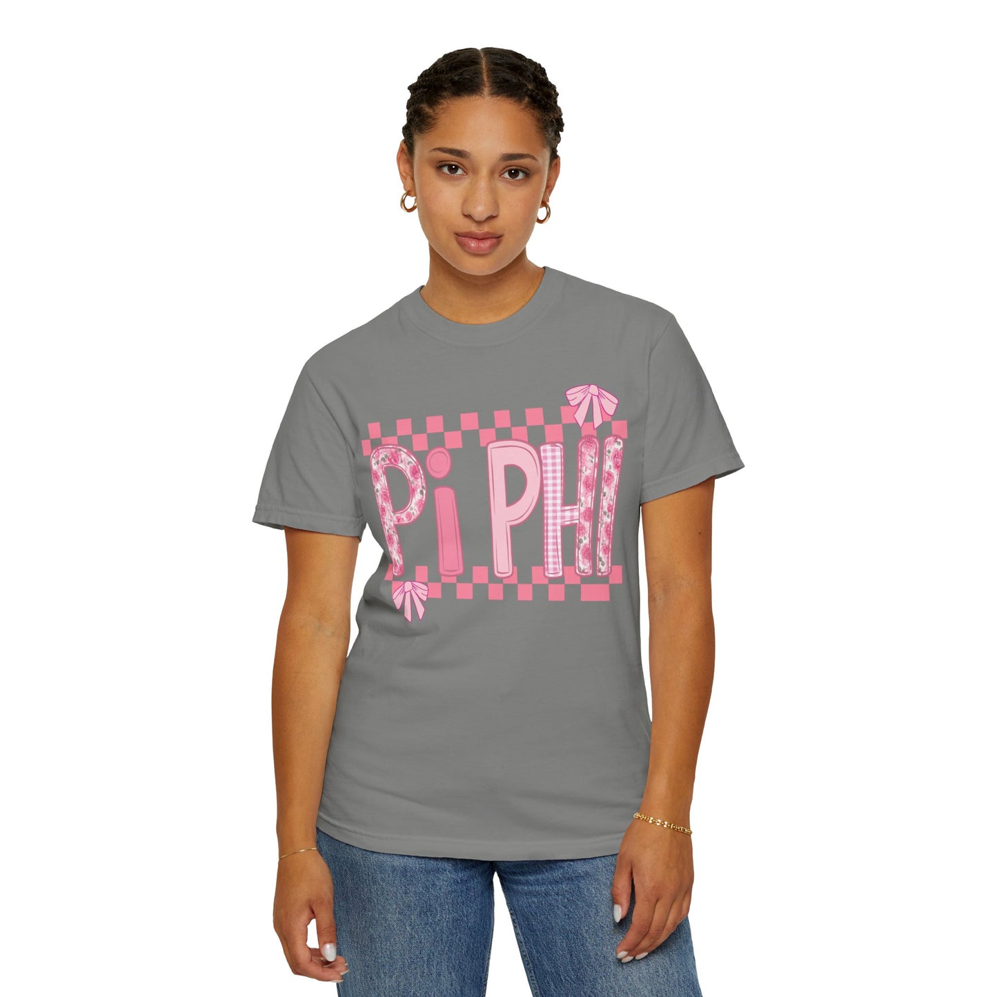 Cute Garment-Dyed T-Shirt for Sorority Sisters, Pi -Checked Style, Perfect for Casual Outings, Sorority Events, Gifts