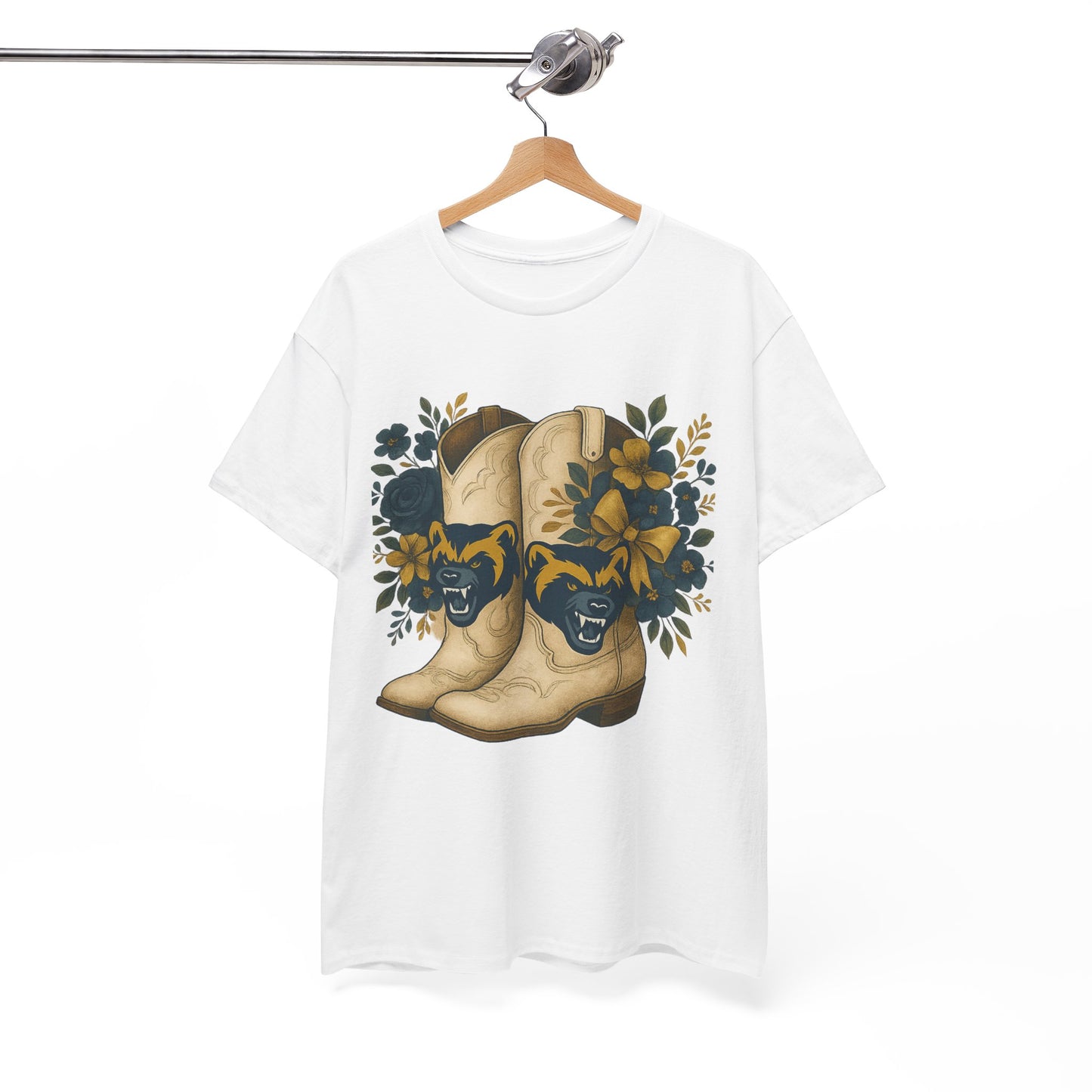 Graphic Tee - Michigan Wolverines Maize and Blue Country Chic Floral Cowboy Boots Vintage Style Shirt