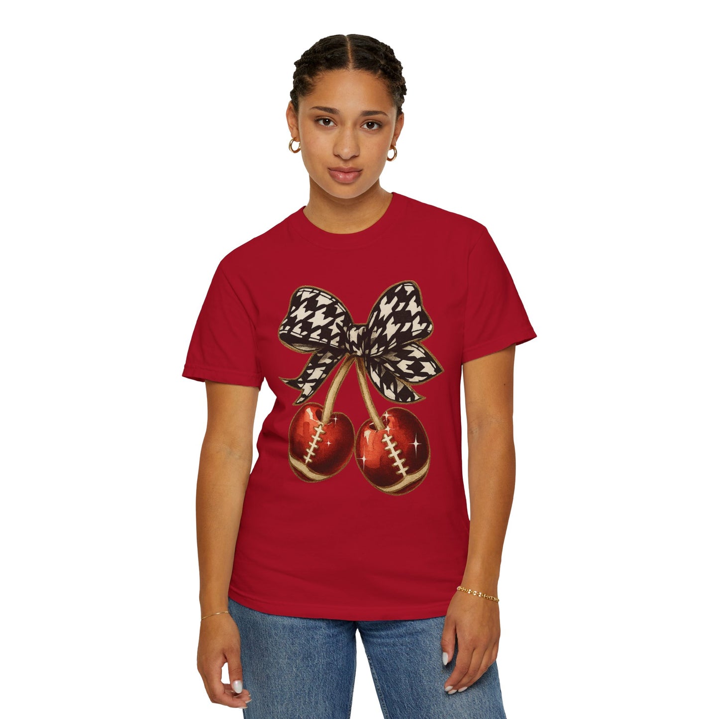 Houndstooth Bow Unisex Tee for Sports Lovers | Garment-Dyed T-shirt