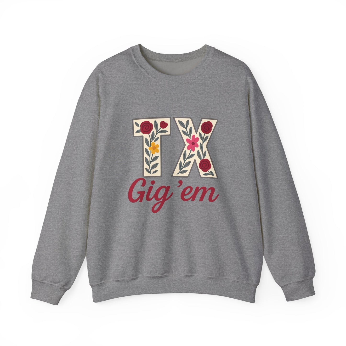 Texas Floral Crewneck Sweatshirt, Cozy Texas Sweatshirt, TX Gig'em Gift, Unisex Sweatshirt for Gamers, Floral Crew Neck for Casual Wear