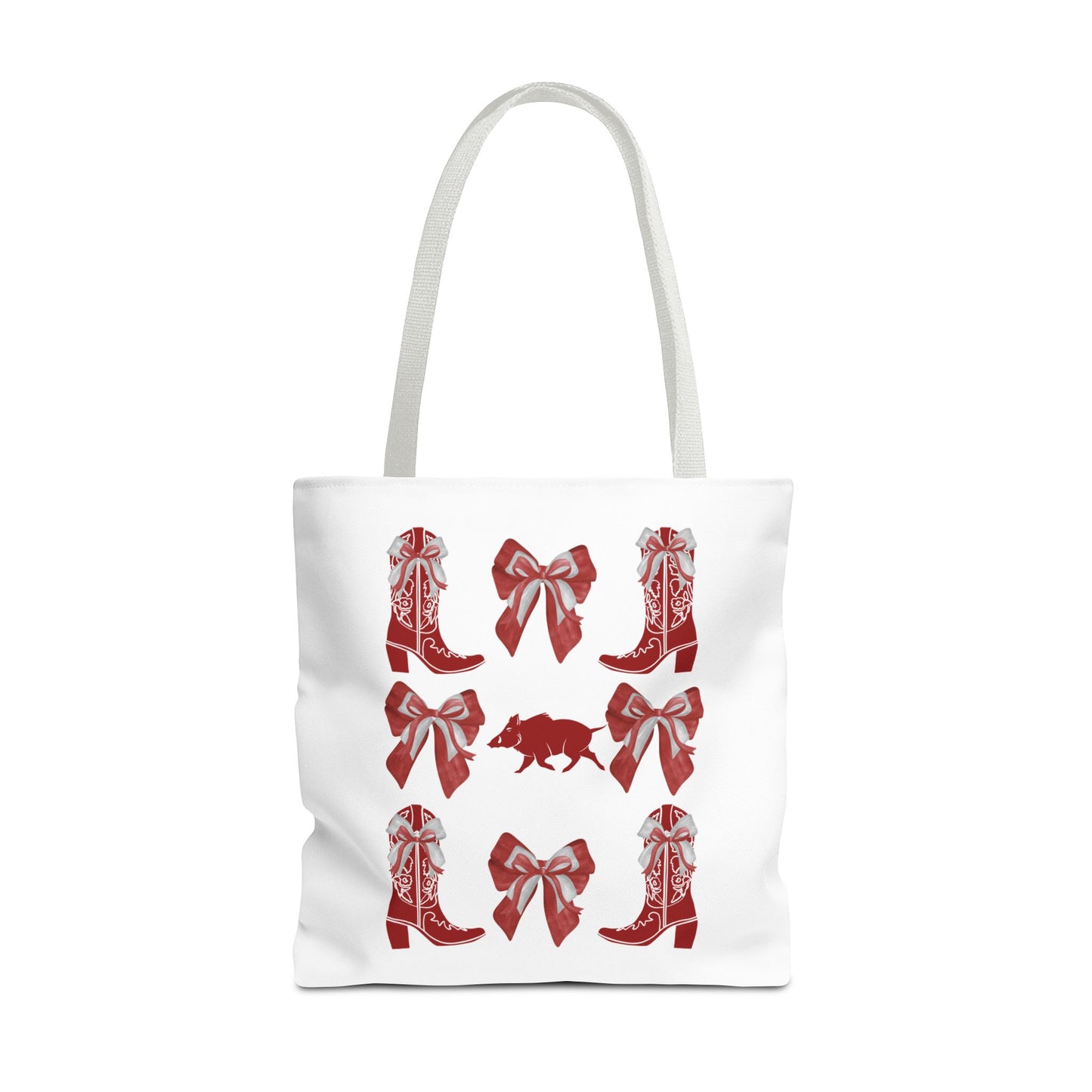 Arkansas Coquette Bow Chic Tote Bag - Stylish Carryall for Cowgirls, Woo Pig Gifts, AR Razorback Fan Gift, Arkansas Game Day Tote, Graduation Gift, Arkansas Alumni