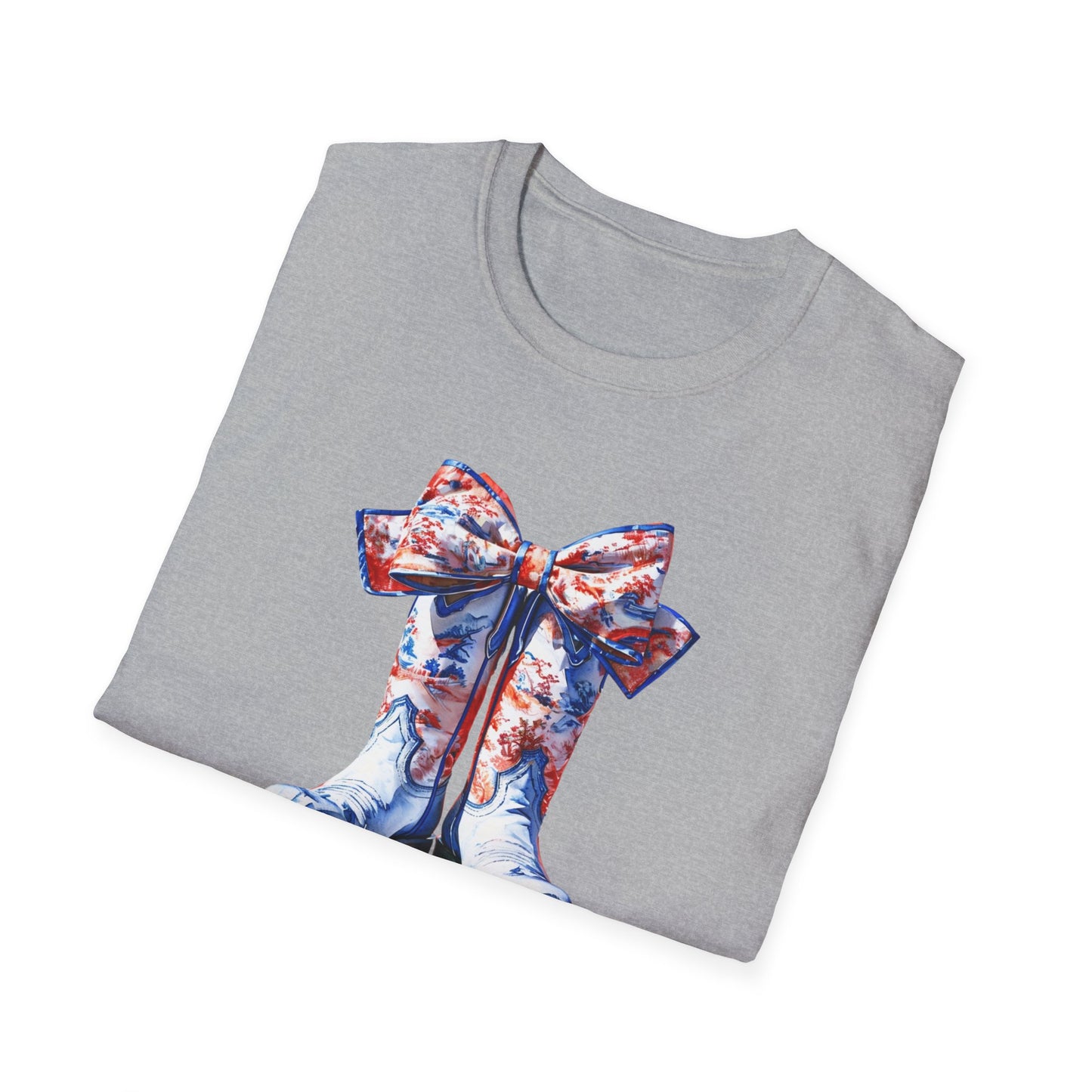 , go Rebs  Cheerful Unisex Softstyle T-Shirt with Bow Design | Gift for Sports Fans, Casual Wear, Team Spirit, Game Day Shirt, Cheerleading Top