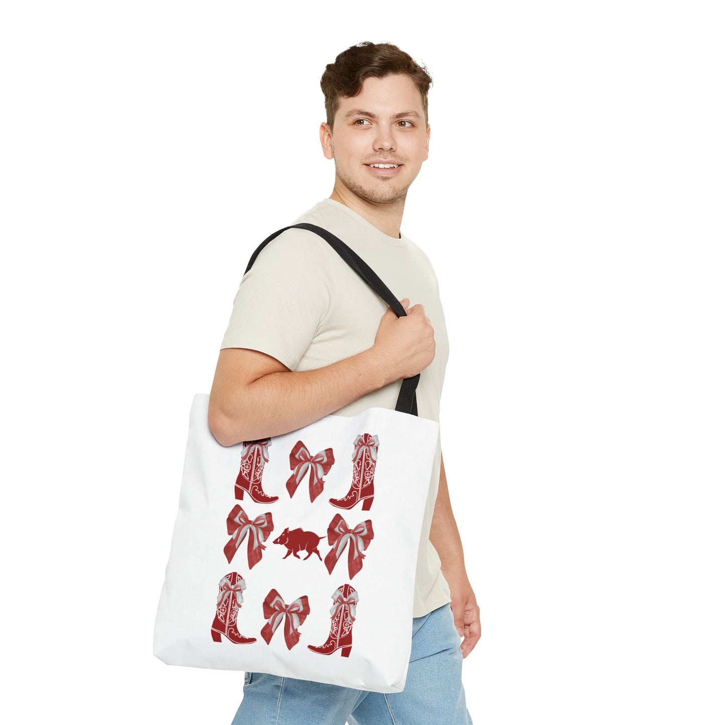 Arkansas Coquette Bow Chic Tote Bag - Stylish Carryall for Cowgirls, Woo Pig Gifts, AR Razorback Fan Gift, Arkansas Game Day Tote, Graduation Gift, Arkansas Alumni