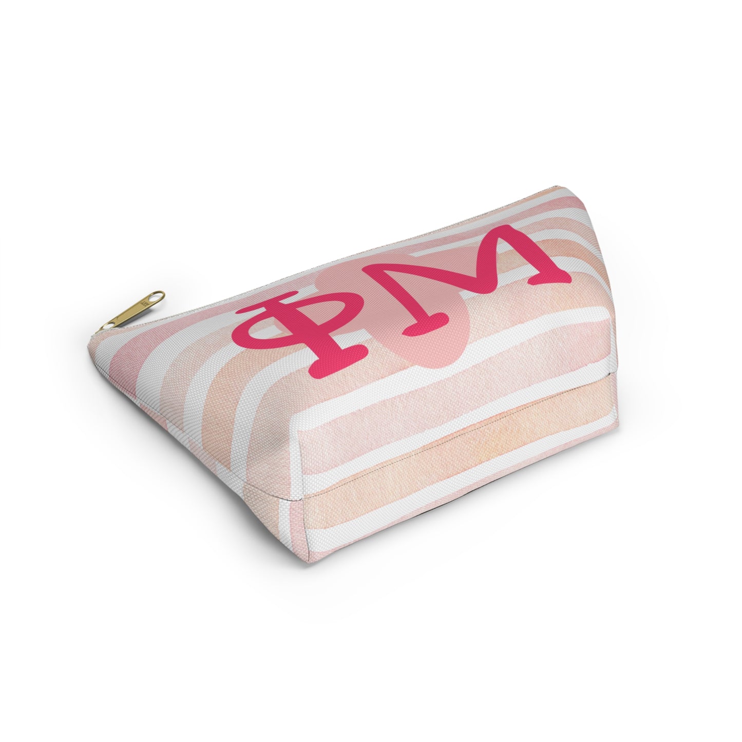 PHI mu Chic Accessory Pouch for Sorority Sisters, Cosmetic Bag, Makeup Organizer, Gift for College Graduates, Pink Stripes