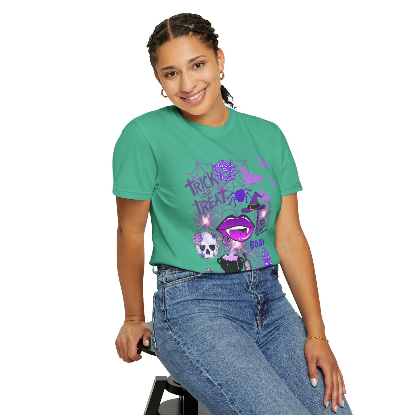 Spooky Purple Vibes Halloween Graphic T-Shirt, Fun Unisex Tee for Spooky Season, Trick or Treat, Boo! Shirt, Halloween Party Wear, Gift Idea