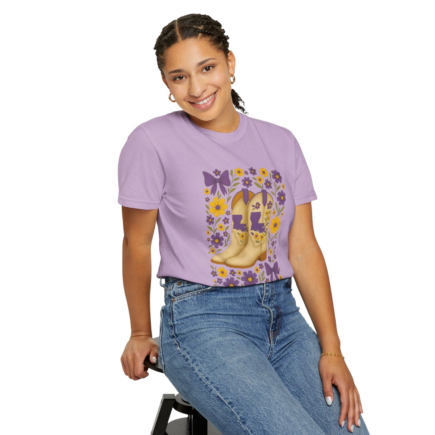 T-Shirt - Western Floral Boot T-Shirt, Vintage Graphic Shirt, Gift for Cowgirl, LSU Tigers, Louisiana Game Day