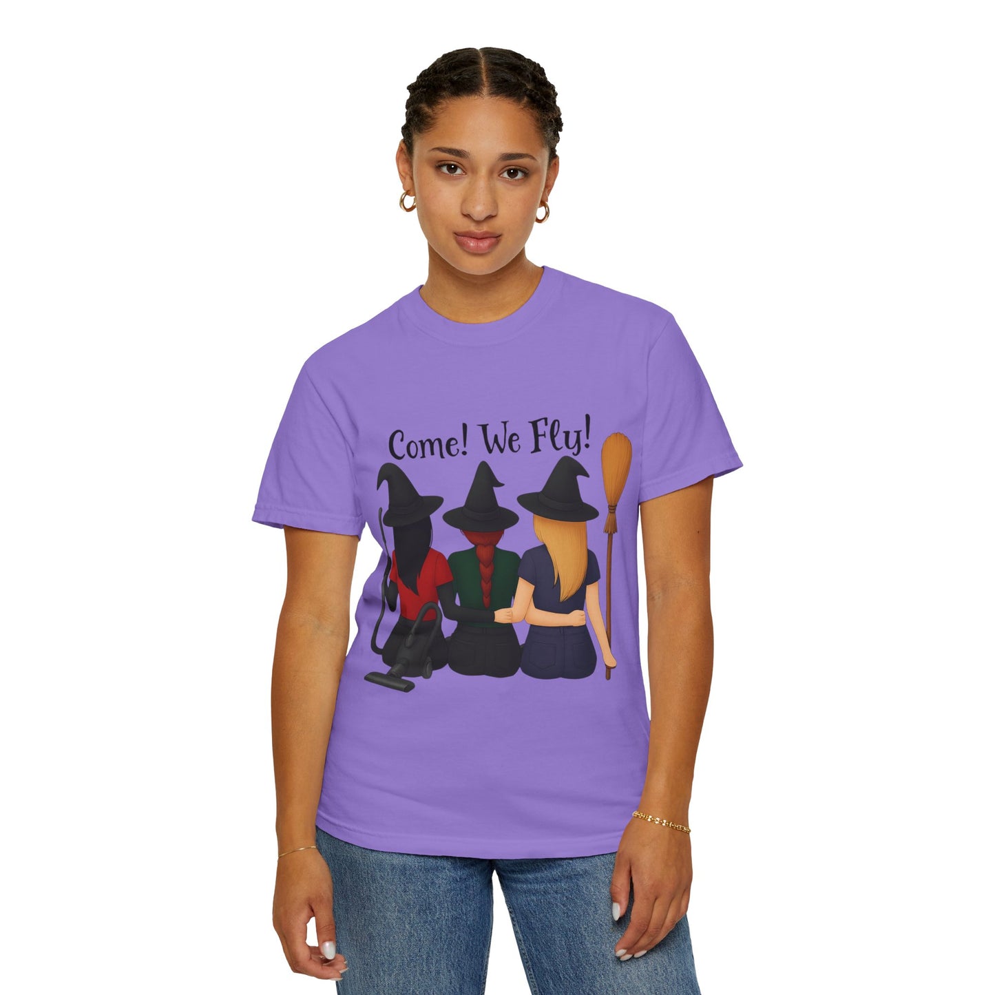 Witchy Halloween T-shirt - Come We Fly Unisex Garment-Dyed Tee