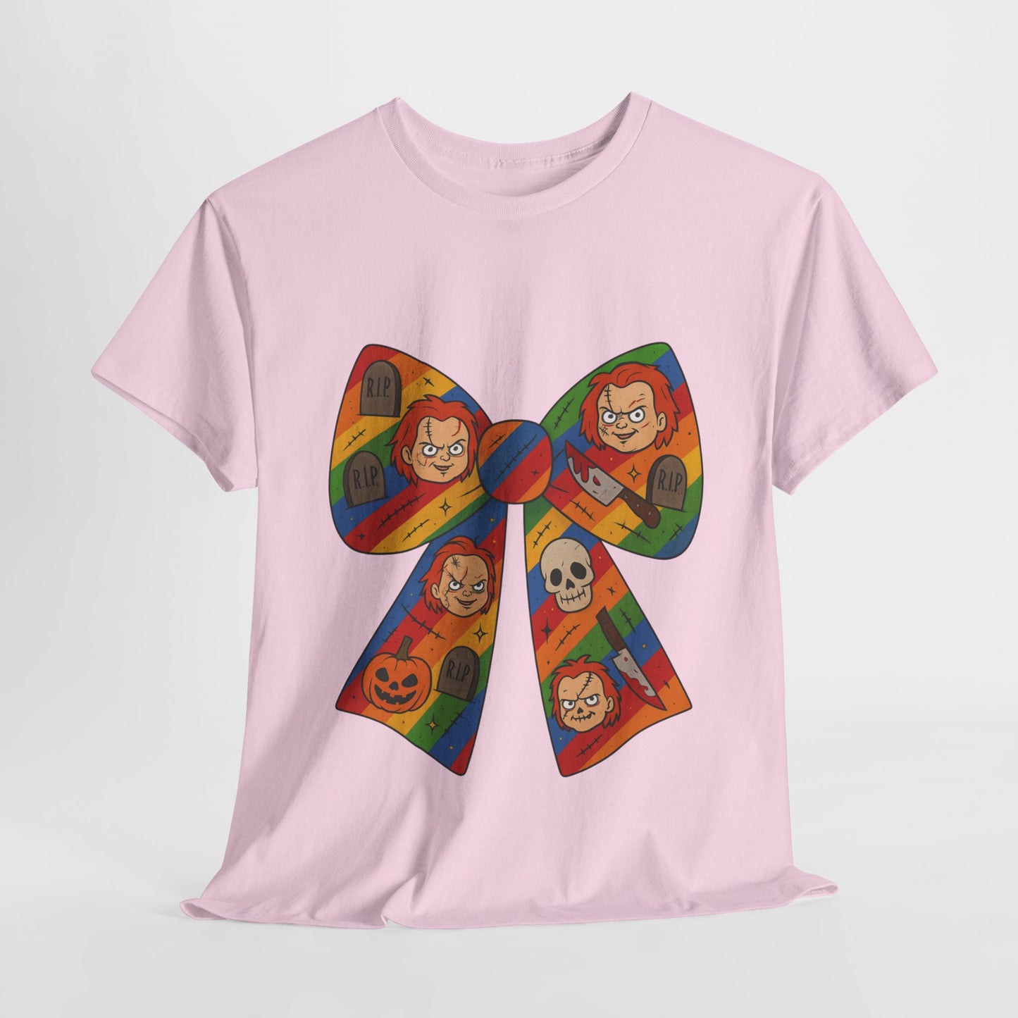 Colorful Halloween Bow Tee, Fun Costume T-Shirt, Halloween Party Shirt, Unisex Graphic Tee, Cozy Everyday Wear, Unique Gift Idea