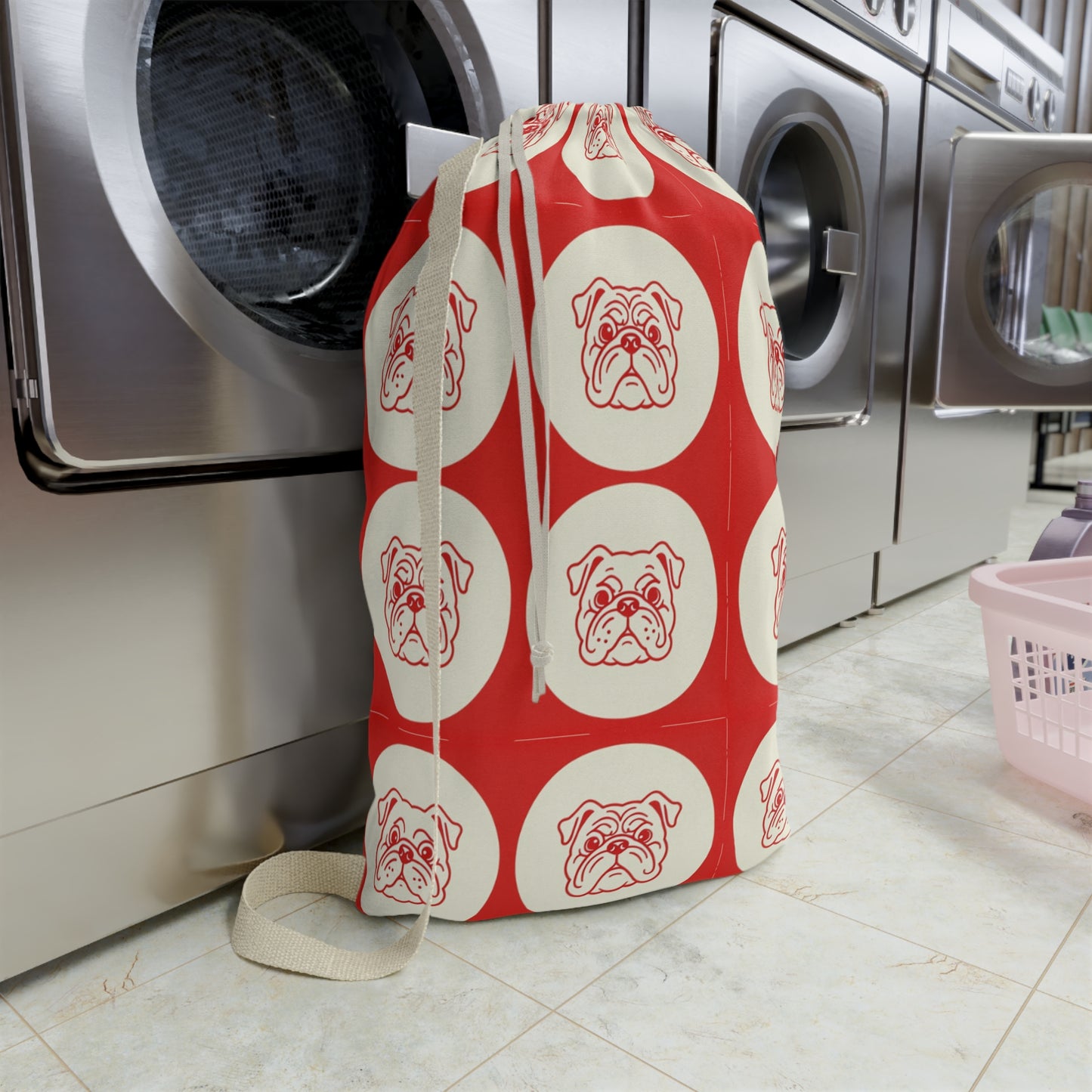 Bulldog Pattern Laundry Bag, Dog Lover Gift, Red and Cream Design, Georgia Graduation Gift, College Dorm Room, Georgia Bulldogs