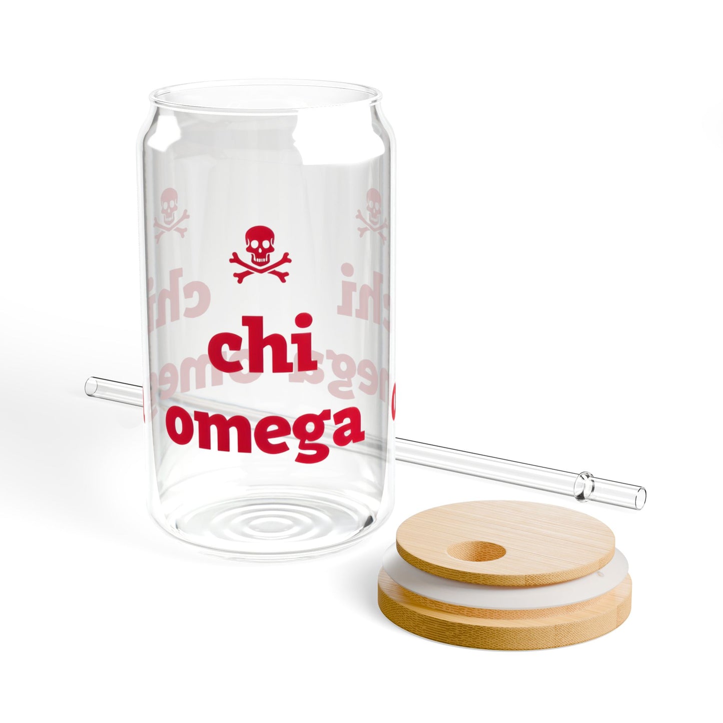 Chi Omega Sipper Glass - 16oz, College Gift, Sorority Drinkware, Eco-Friendly, Party Essential, Red & Clear Design