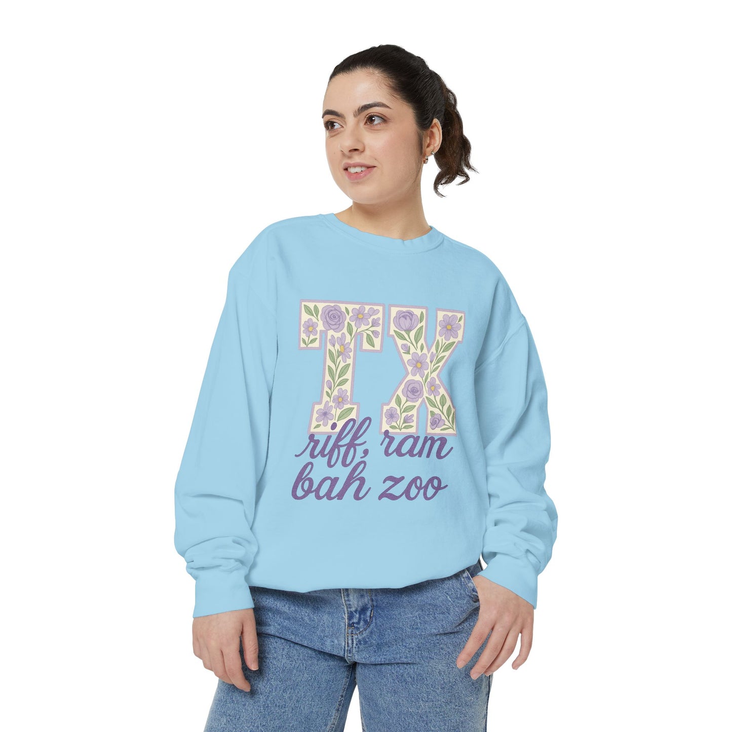 TCU Floral TX Sweatshirt - Unisex Garment-Dyed, Cozy Casual Wear, Texas Pride, Gift for Friends, College Apparel, Spring Outfits