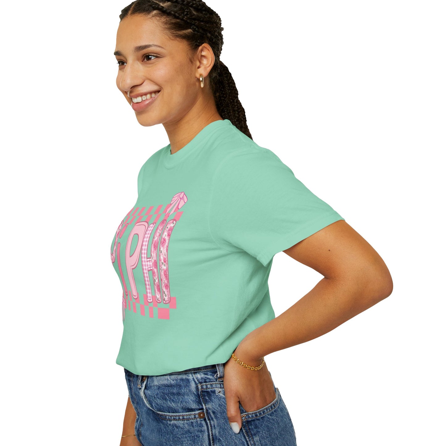Cute Garment-Dyed T-Shirt for Sorority Sisters, Pi -Checked Style, Perfect for Casual Outings, Sorority Events, Gifts