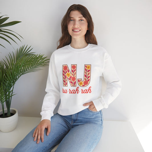 NJ Floral Pattern Crewneck Sweatshirt, Cozy Jersey, Casual Layer, Unique Gift, Fall Fashion, Unisex Apparel