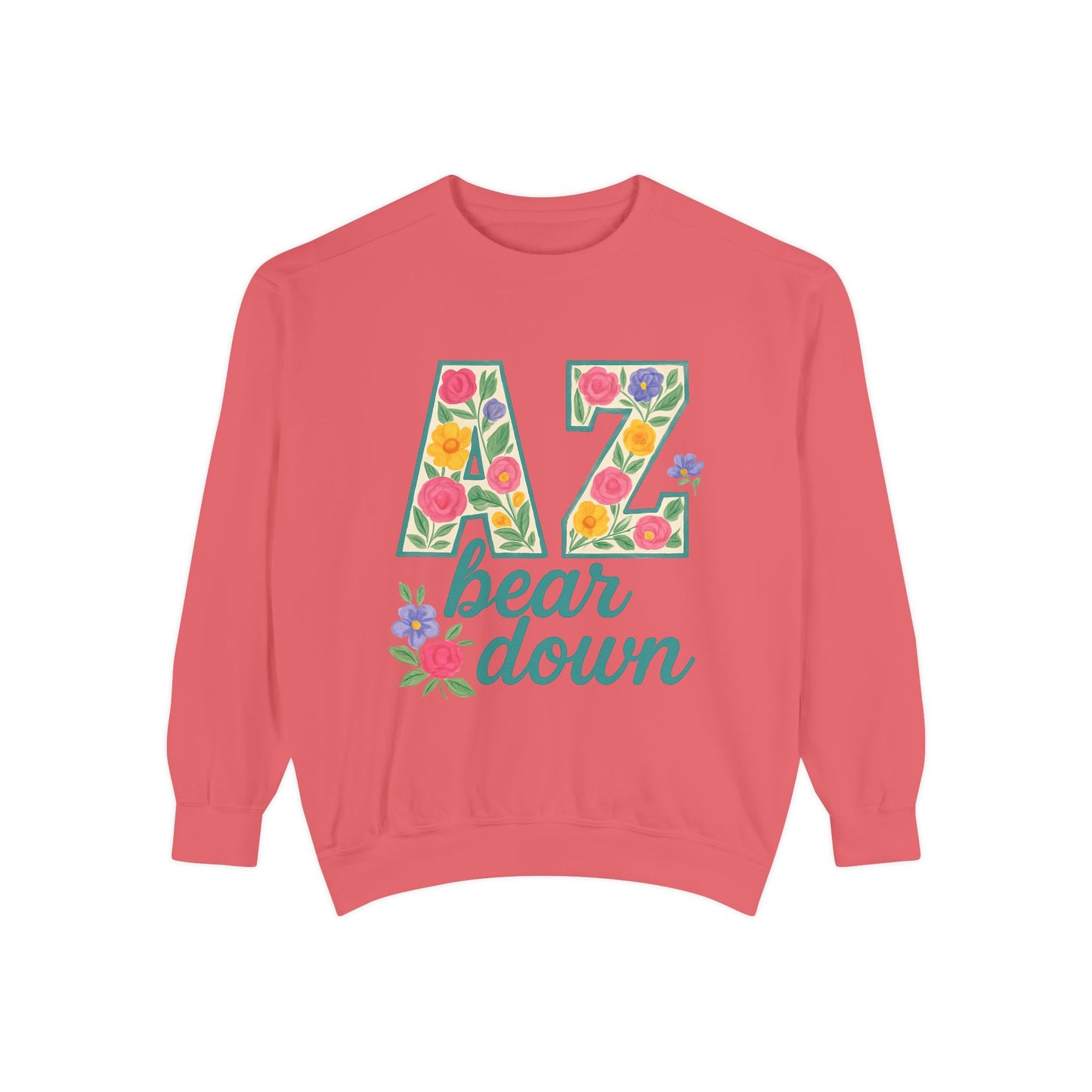 Arizona Floral Sweatshirt, Cozy Unisex Sweatshirt, Trendy Fall Layer, Gift for Him/Her, Sports Spirit Apparel, Bear Down AZ