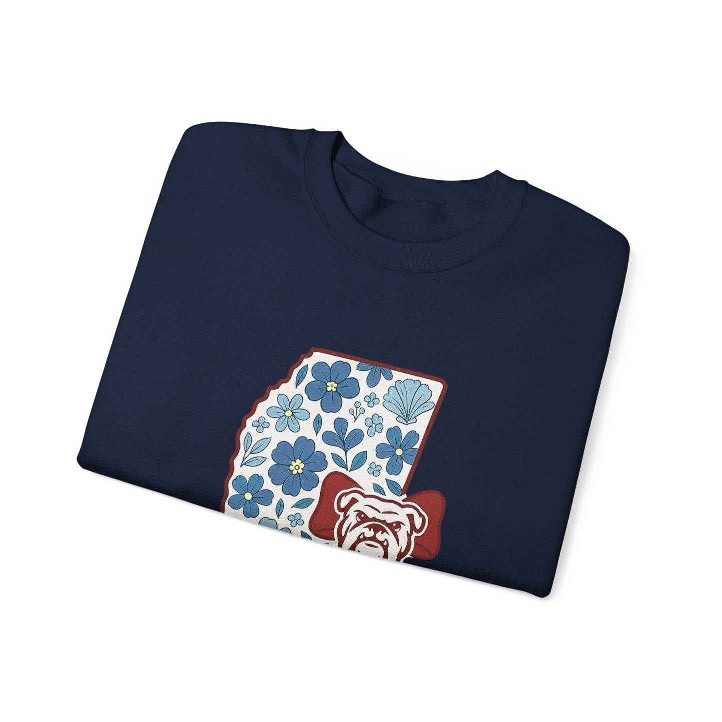 Mississippi Flower Bulldog Crewneck Sweatshirt, Cozy Sweatshirt for Fall, Gift for Dog Lovers, College Apparel, Casual Fashion