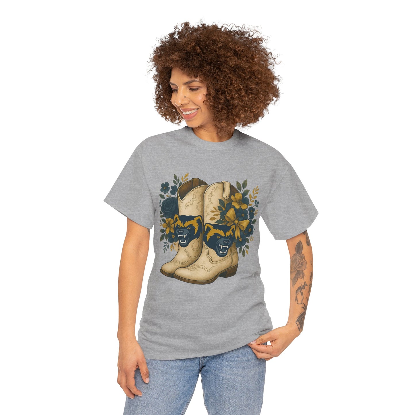 Graphic Tee - Michigan Wolverines Maize and Blue Country Chic Floral Cowboy Boots Vintage Style Shirt