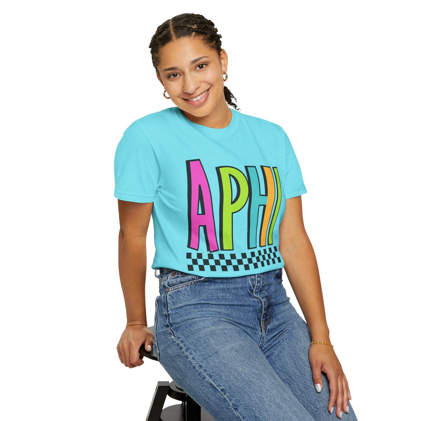Checkered Neon Alpha P Colorful Graphic Unisex T-Shirt