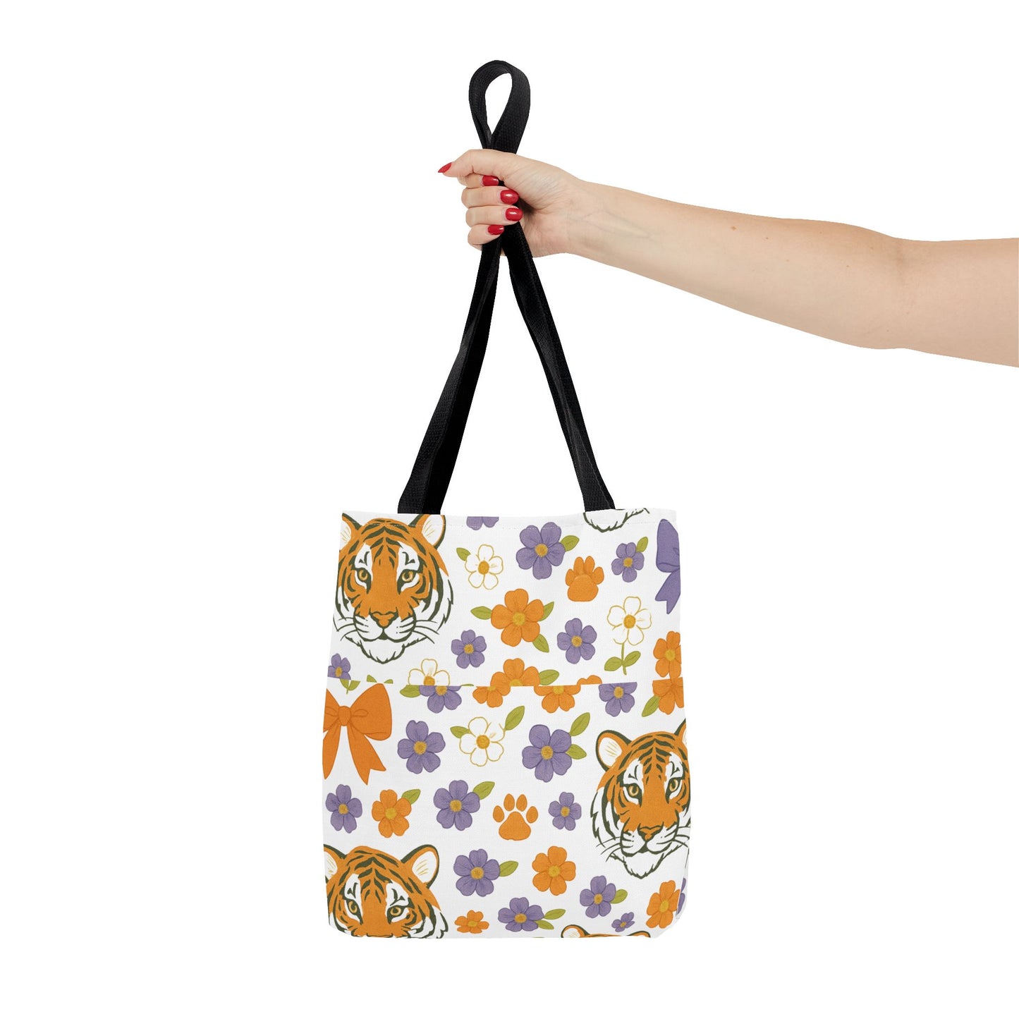 Whimsical Tiger Floral Tote Bag - Clemson Fan Gift, Graduation Gift, Alumni Gift, Cute Eco-Friendly Shopping Bag, Beach Bag, Gift for Animal Lovers, Spring & Summer Accessory