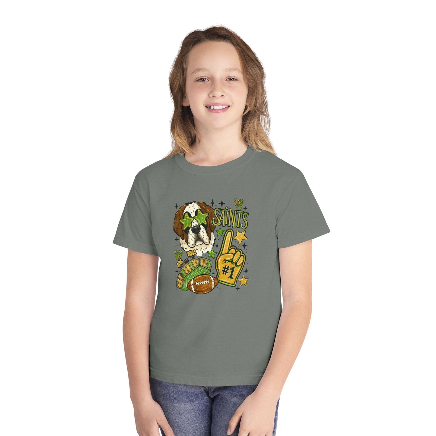 Saints Fan Youth Midweight Tee, Youth Sports Shirt, Kids Game Day Tee, Football Shirt, Youth Cheer Shirt, Holiday Gift for Kids