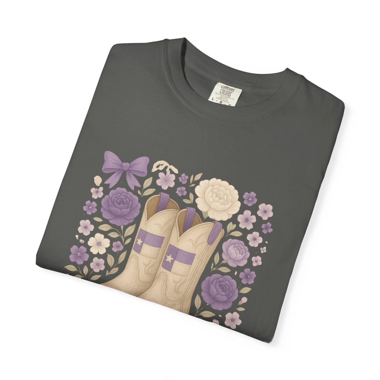 Whimsical Floral Boots Unisex T-Shirt | Casual Style, Gift for Her, Texas Christian University, TCU Frogs, Comfort Colors, Texas Fan gift, Graduation Gift