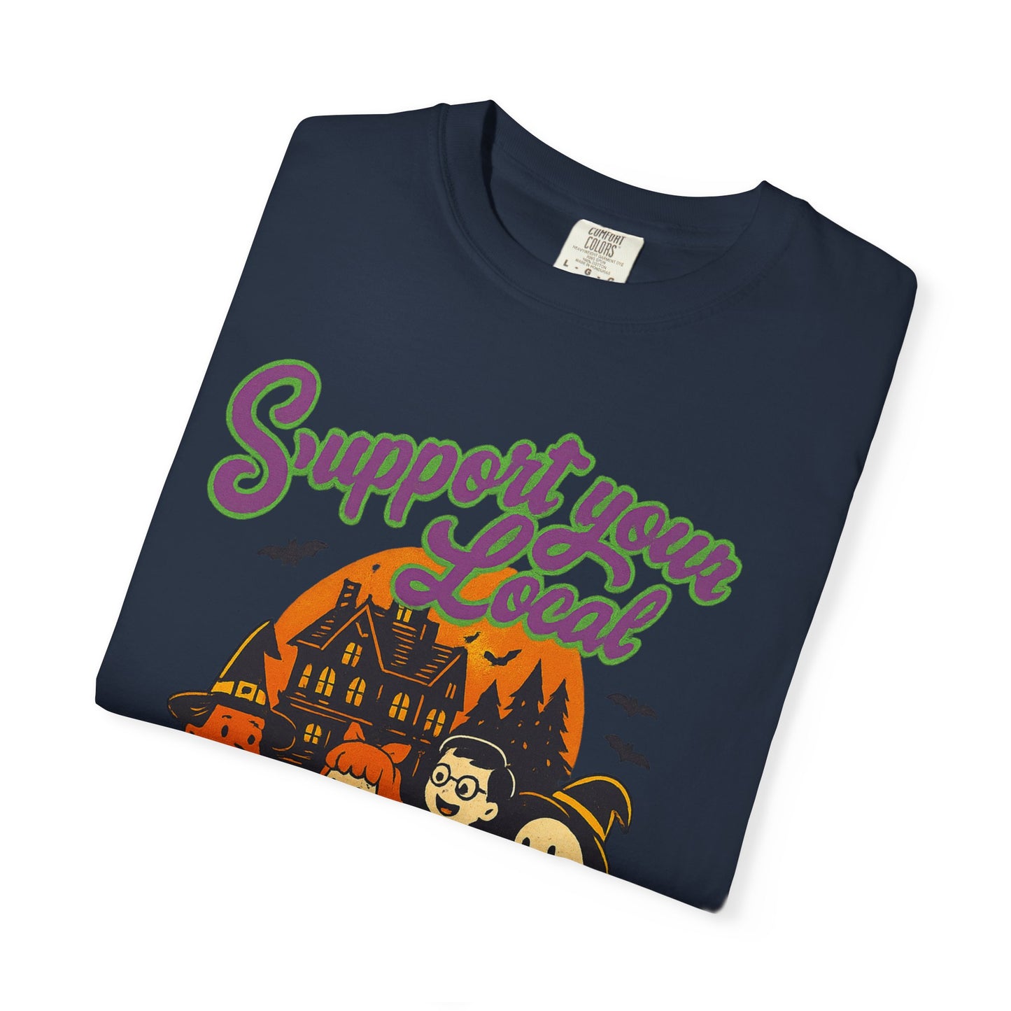 Halloween Support T-Shirt, Youth Trick or Treat Shirt, Garment-Dyed Tee for Kids, Spooky Season Apparel, Holiday Party Top, Fun Costume Wear