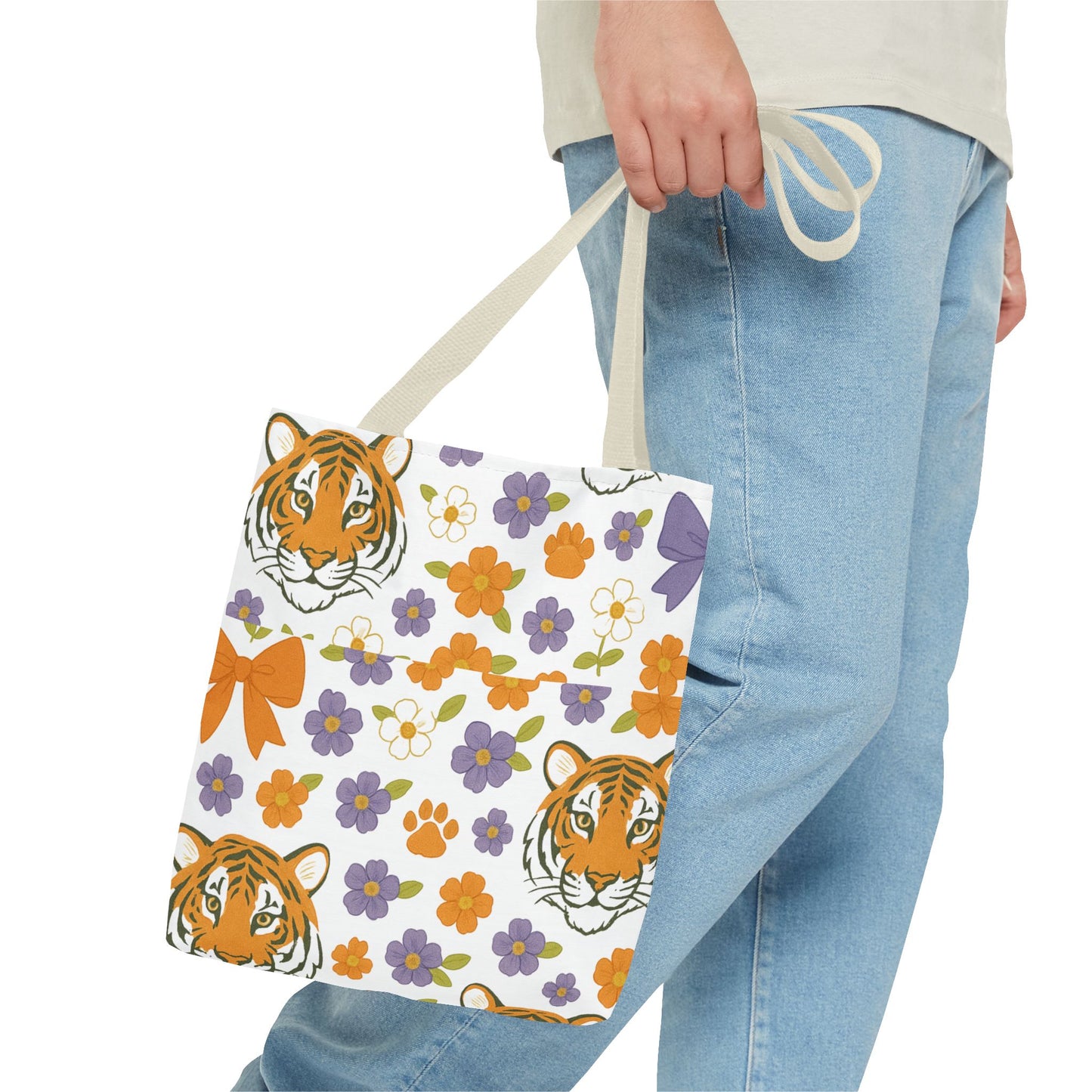 Whimsical Tiger Floral Tote Bag - Clemson Fan Gift, Graduation Gift, Alumni Gift, Cute Eco-Friendly Shopping Bag, Beach Bag, Gift for Animal Lovers, Spring & Summer Accessory