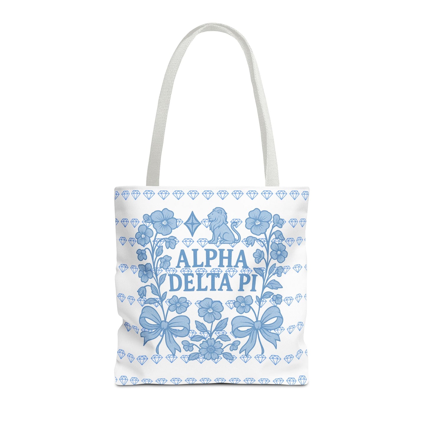 Alpha Delta Pi Floral Tote Bag - Stylish Sorority Accessory, Gift for College Students, Everyday Use, Blue Floral Design, AOP Style