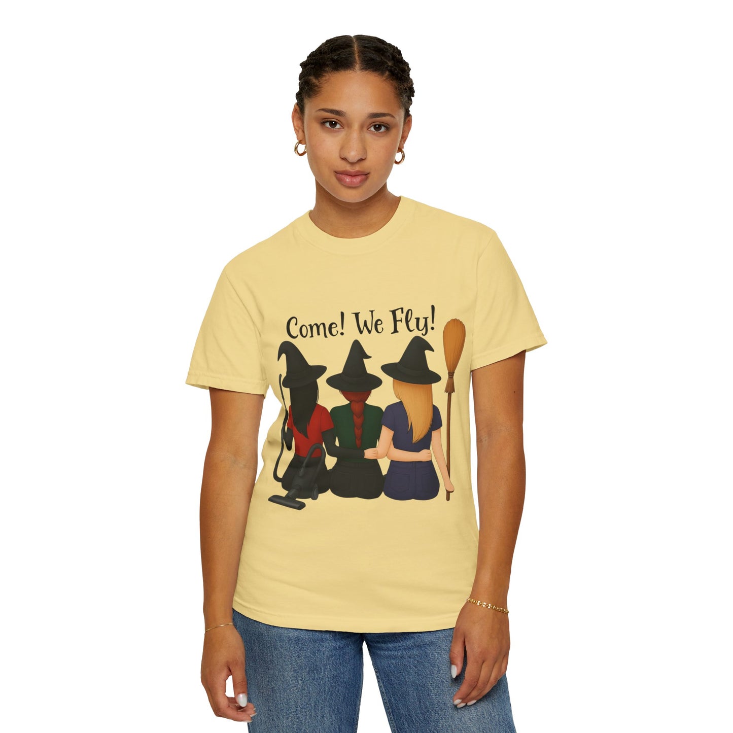 Witchy Halloween T-shirt - Come We Fly Unisex Garment-Dyed Tee