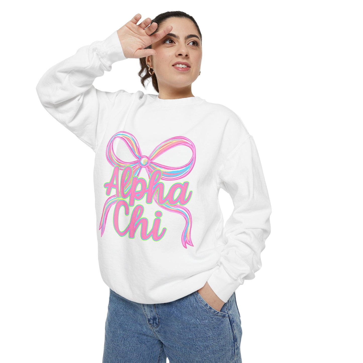 AlphaChi Garment-Dyed Sweatshirt, Sorority Sweatshirt, Personalized Gift, College Apparel, Comfortable Crewneck, Trendy Fashion