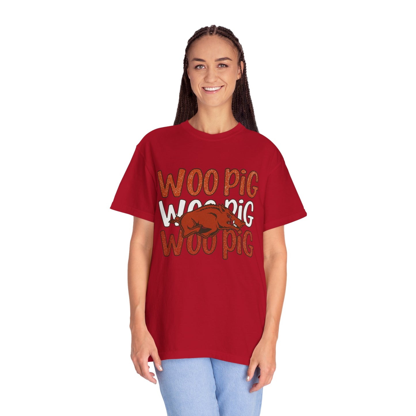 Woo Pig Garment-Dyed T-Shirt, Unisex Tee, Arkansas Pride Shirt, Casual Everyday Wear, College Game Day Tee, Fun Graphic Tee