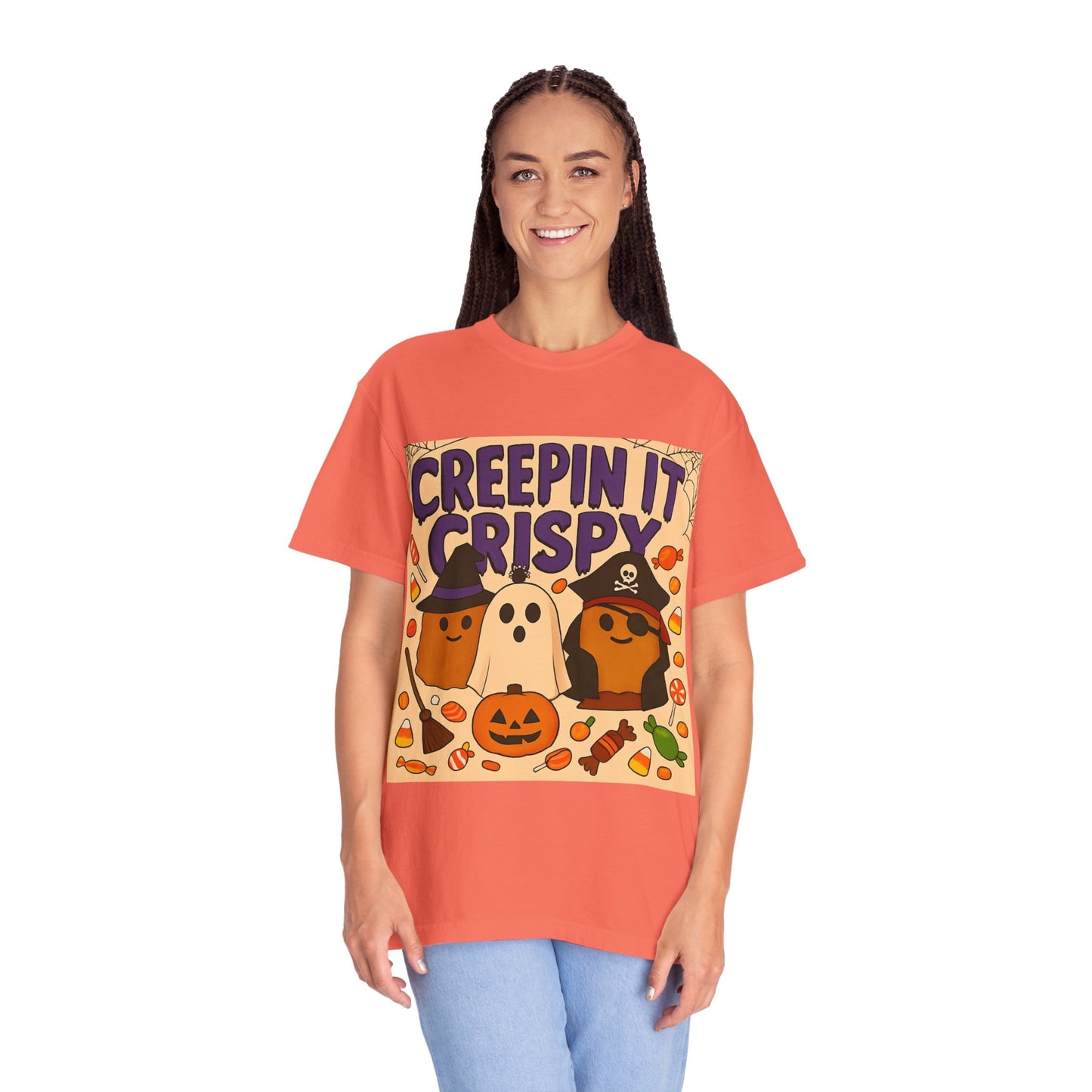 Halloween Themed T-Shirt, Creepin It Crispy T-Shirt, Unisex Shirt for Fall, Cute Halloween Tee, Festive Ghost & Candy Design