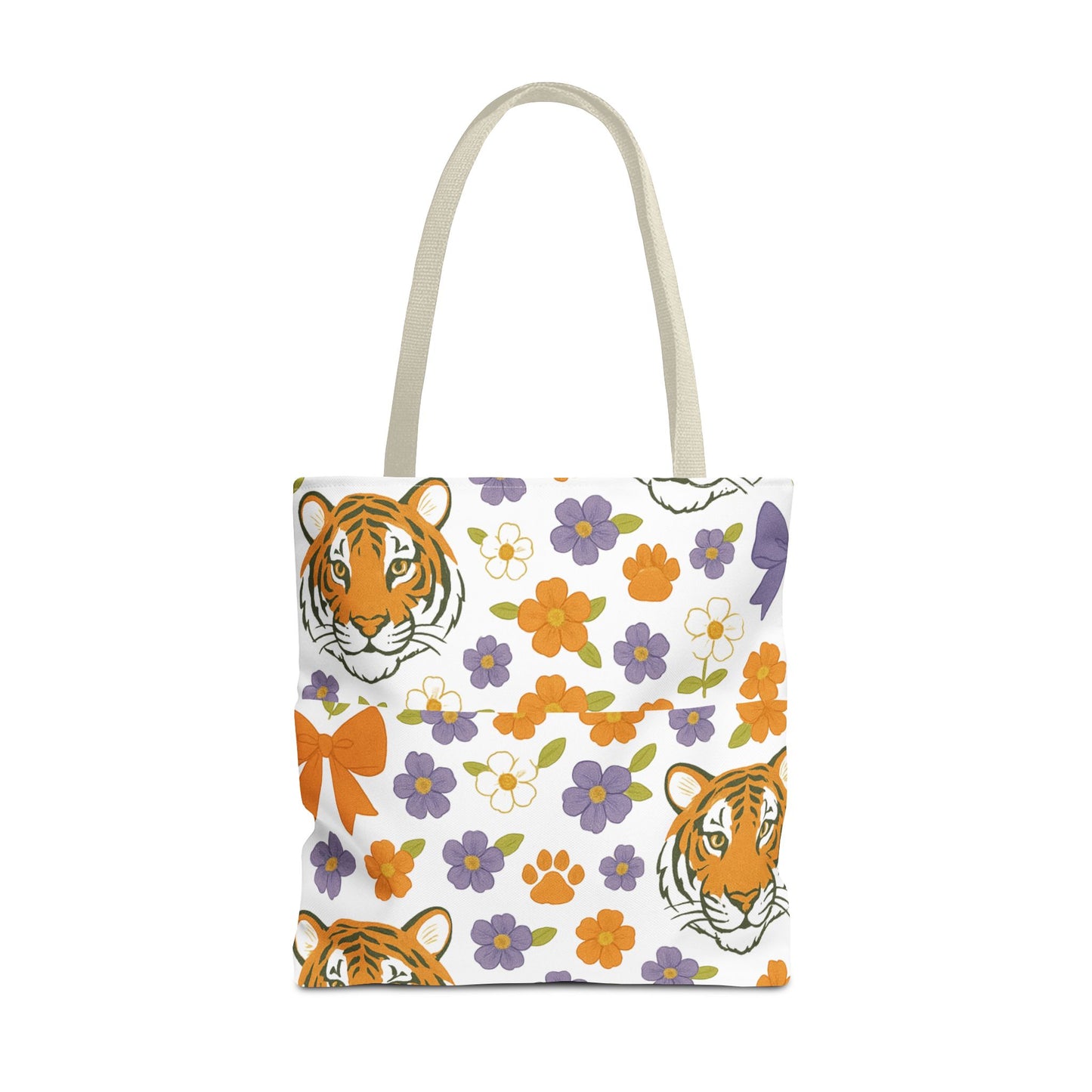 Whimsical Tiger Floral Tote Bag - Clemson Fan Gift, Graduation Gift, Alumni Gift, Cute Eco-Friendly Shopping Bag, Beach Bag, Gift for Animal Lovers, Spring & Summer Accessory