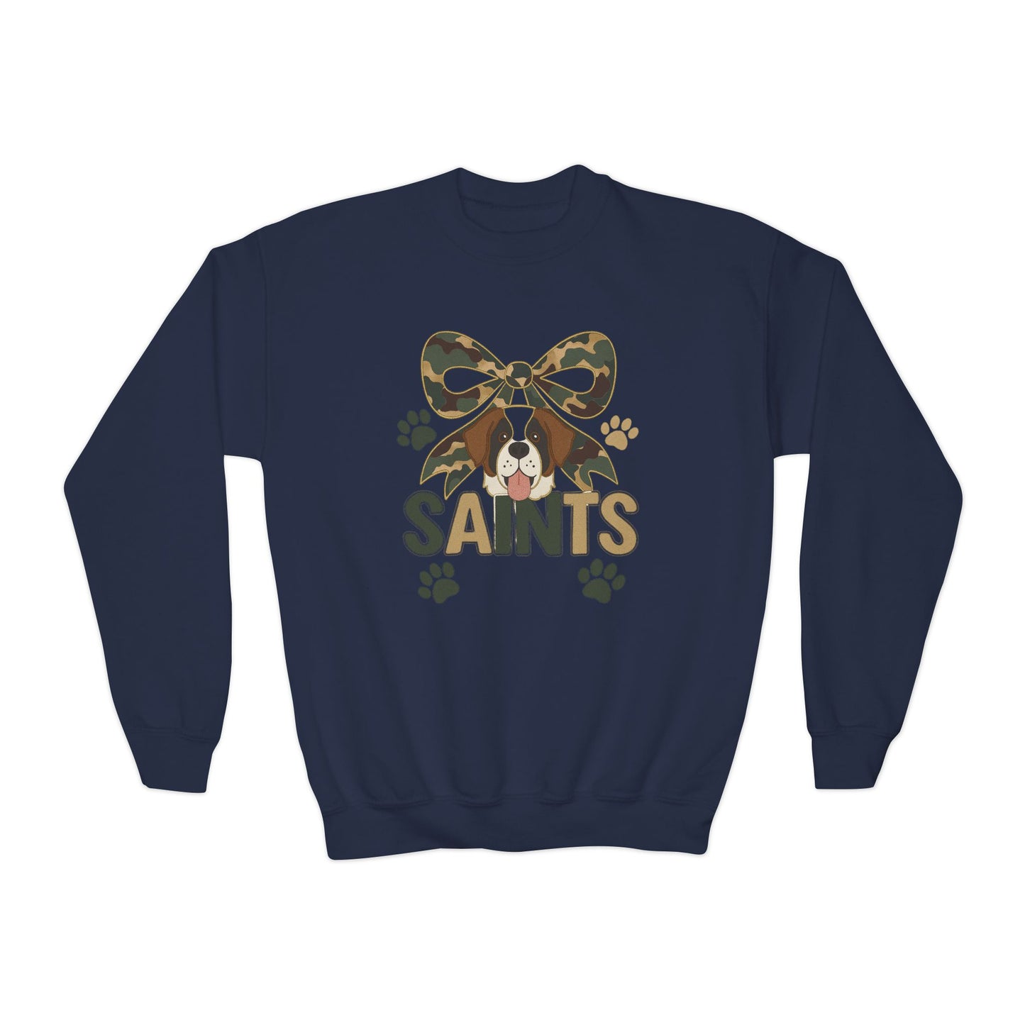 Youth Crewneck Sweatshirt with Camo Bow and Paw Prints, Dog Lovers Gift, Cozy Pet-Themed Apparel, Great for Holidays, Perfect for [...]