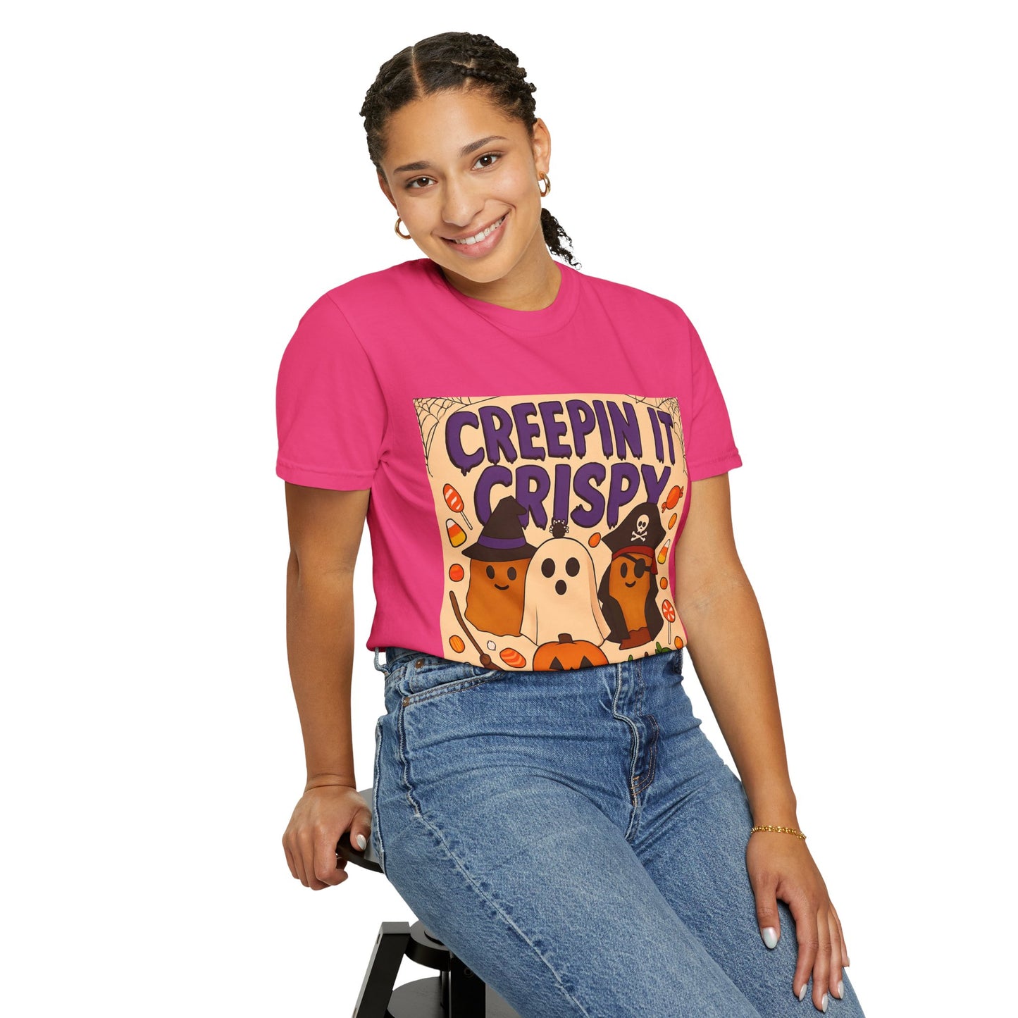 Halloween Themed T-Shirt, Creepin It Crispy T-Shirt, Unisex Shirt for Fall, Cute Halloween Tee, Festive Ghost & Candy Design