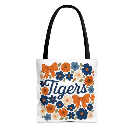 Floral Tiger Tote Bag, Cute Shopping Bag, Reusable Grocery Tote, Gift for Students, Eco-friendly Handbag, Graduation Gift, Alumni Gift