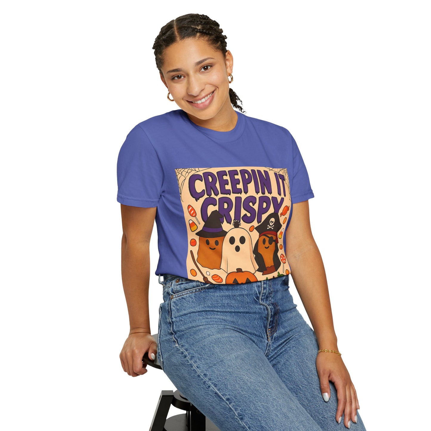 Halloween Themed T-Shirt, Creepin It Crispy T-Shirt, Unisex Shirt for Fall, Cute Halloween Tee, Festive Ghost & Candy Design