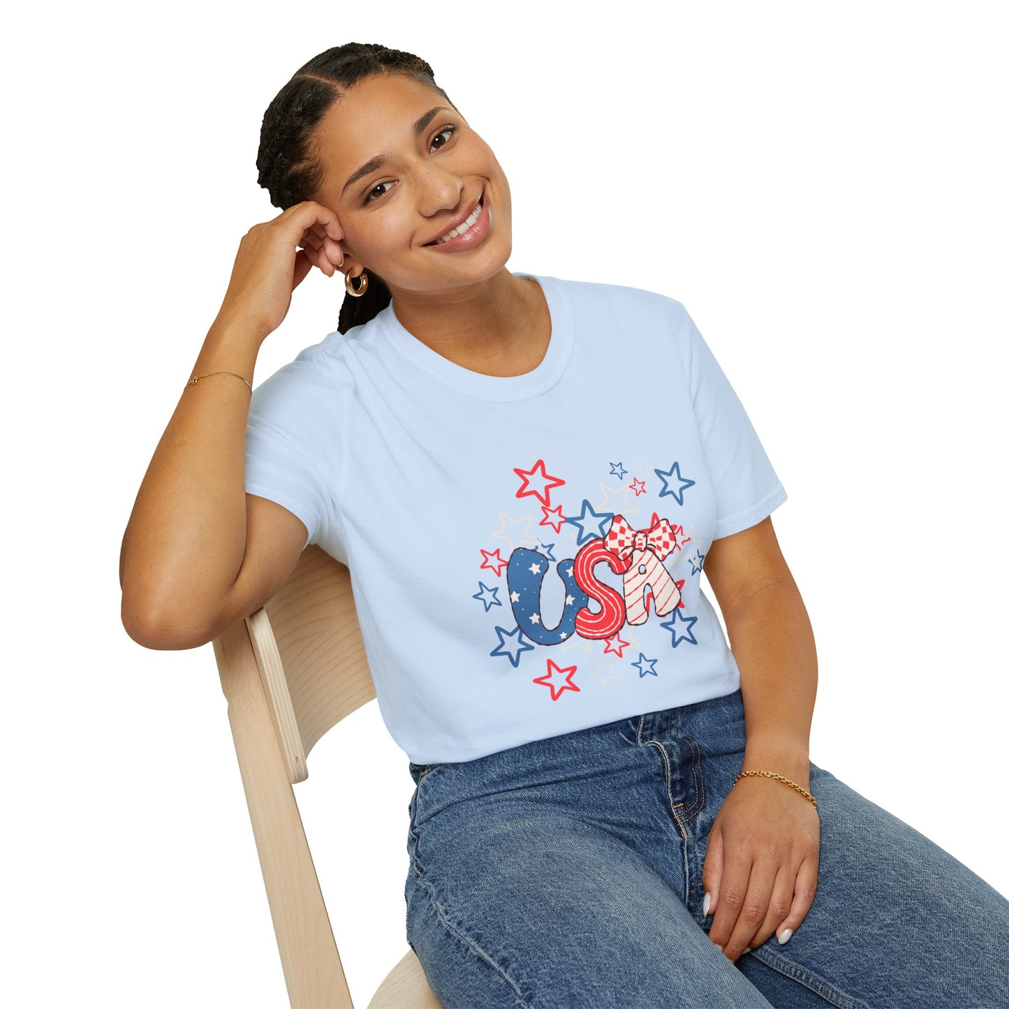 Patriotic Unisex T-Shirt for Independence Day, July 4th Celebration, Star-Patterned Tee, USA Graphic Top, Casual American Apparel