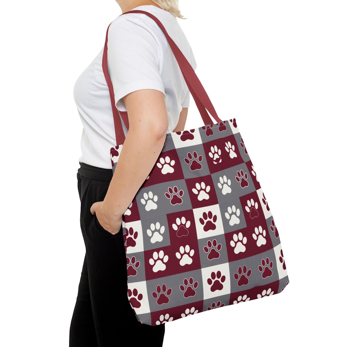MS Bulldog Tote Bag - AOP, Paw Print Design, Reusable Shopping Bag, Mississippi Bulldog Fan, Animal Lover Accessory