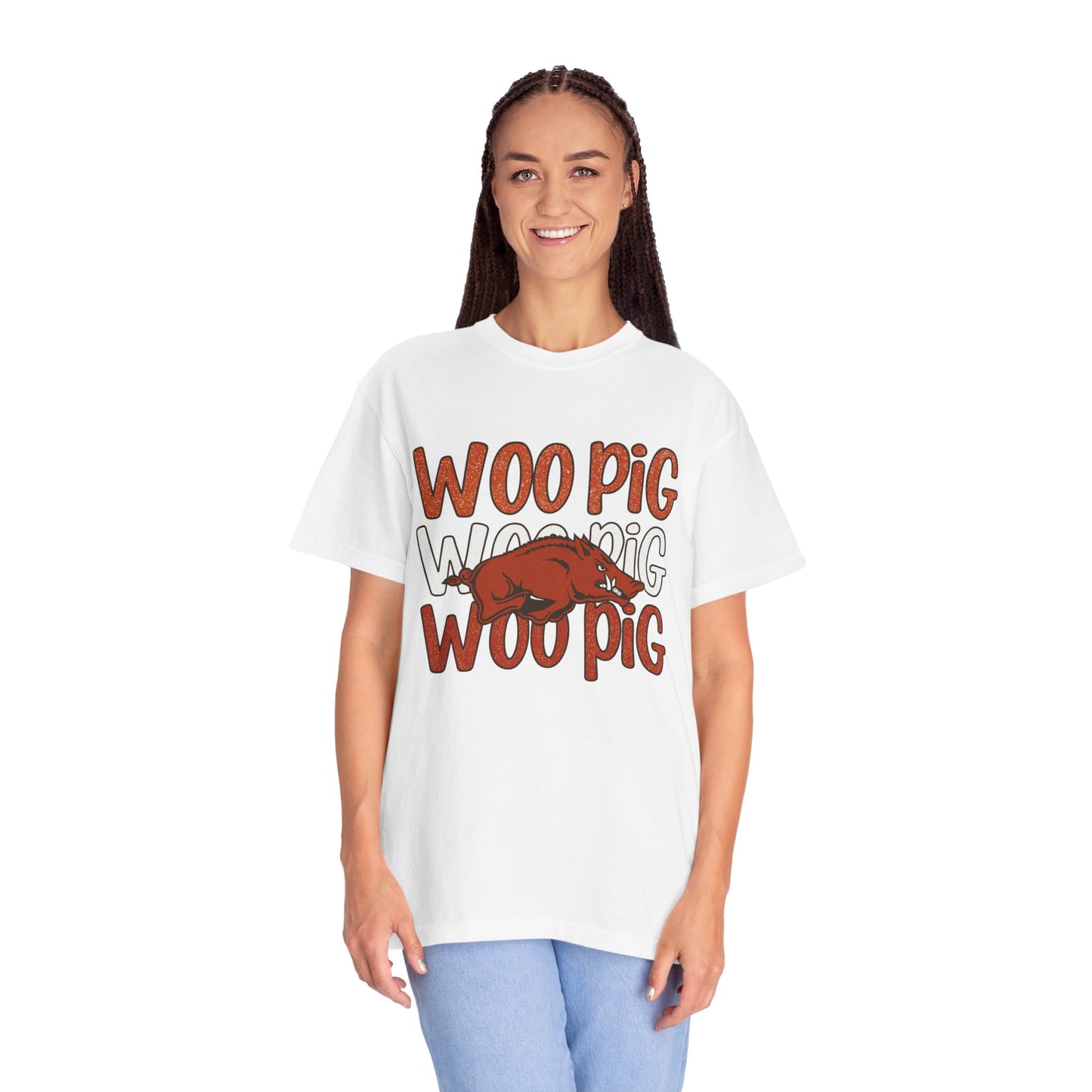 Woo Pig Garment-Dyed T-Shirt, Unisex Tee, Arkansas Pride Shirt, Casual Everyday Wear, College Game Day Tee, Fun Graphic Tee