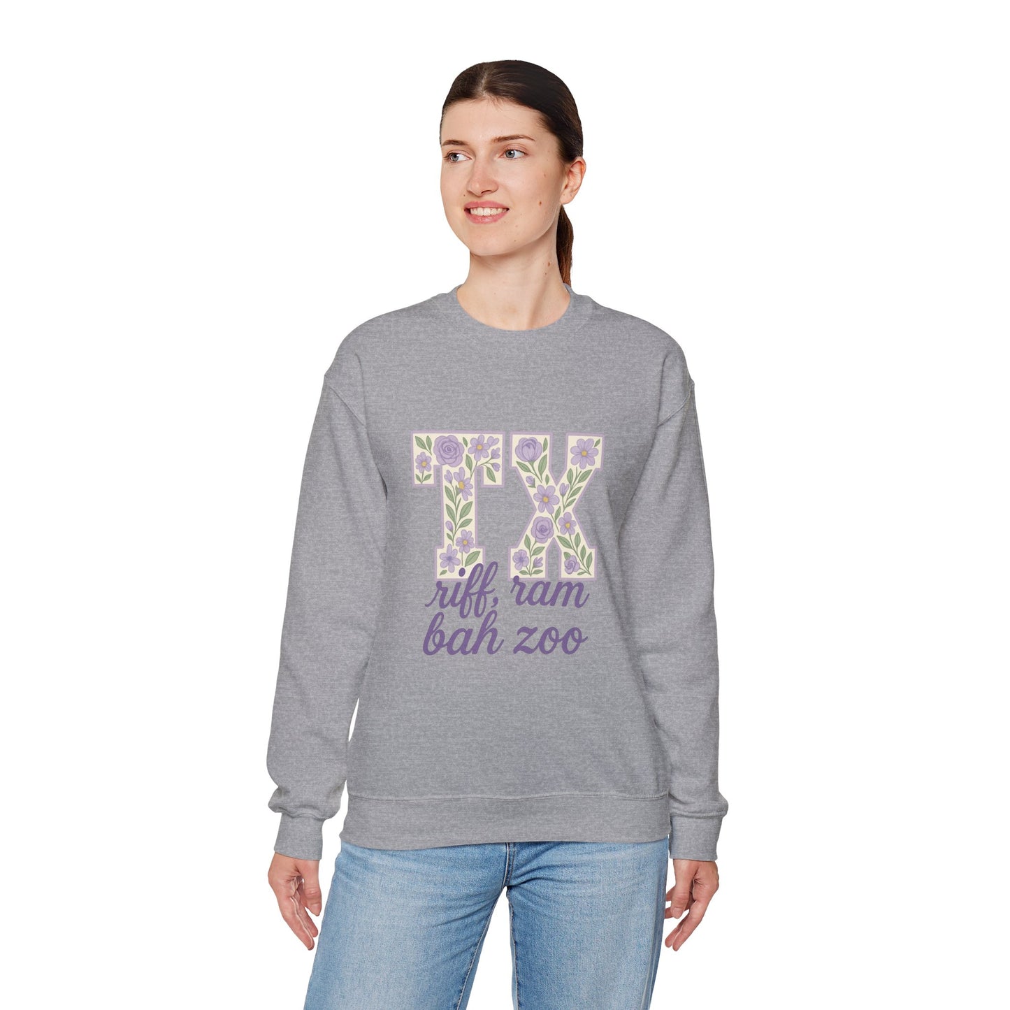 Texas Floral Sweatshirt, Cozy Unisex Crewneck, TX Riff Ram Bah Zoo Pullover, Gift for College Students, Texas Pride Apparel, Spring Fashion