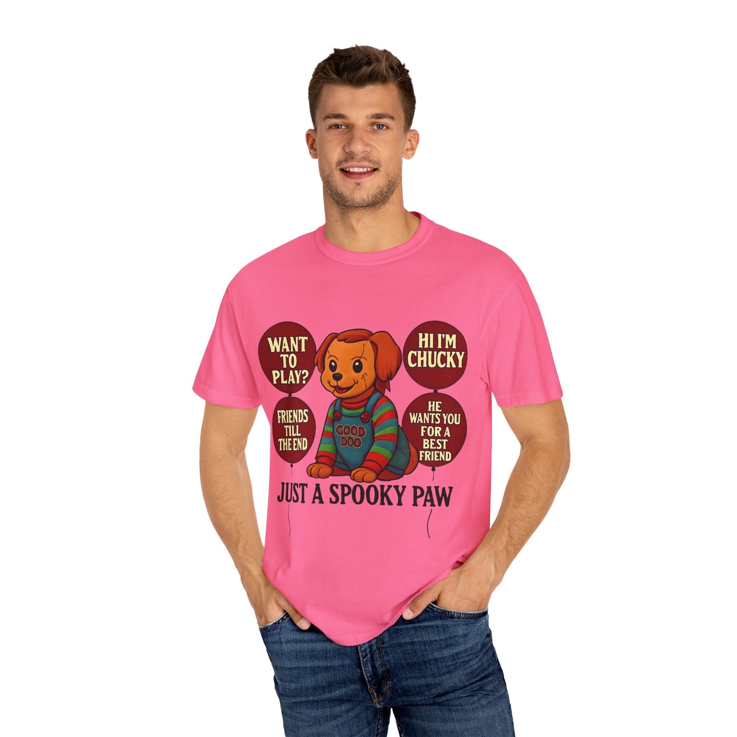 Spooky Graphic T-shirt, Halloween Costume Top, Unisex Tee, Funny Chucky Shirt, Gift for Horror Fans, Cute Spooky Apparel