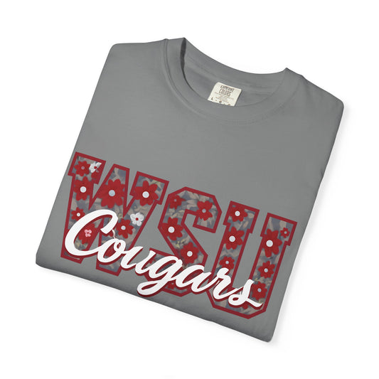 Garment-Dyed T-Shirt with WSU Cougars Design, Casual Wear, College Apparel, Sports Fan Gear, Comfortable Lifestyle Top, WSU Cougars