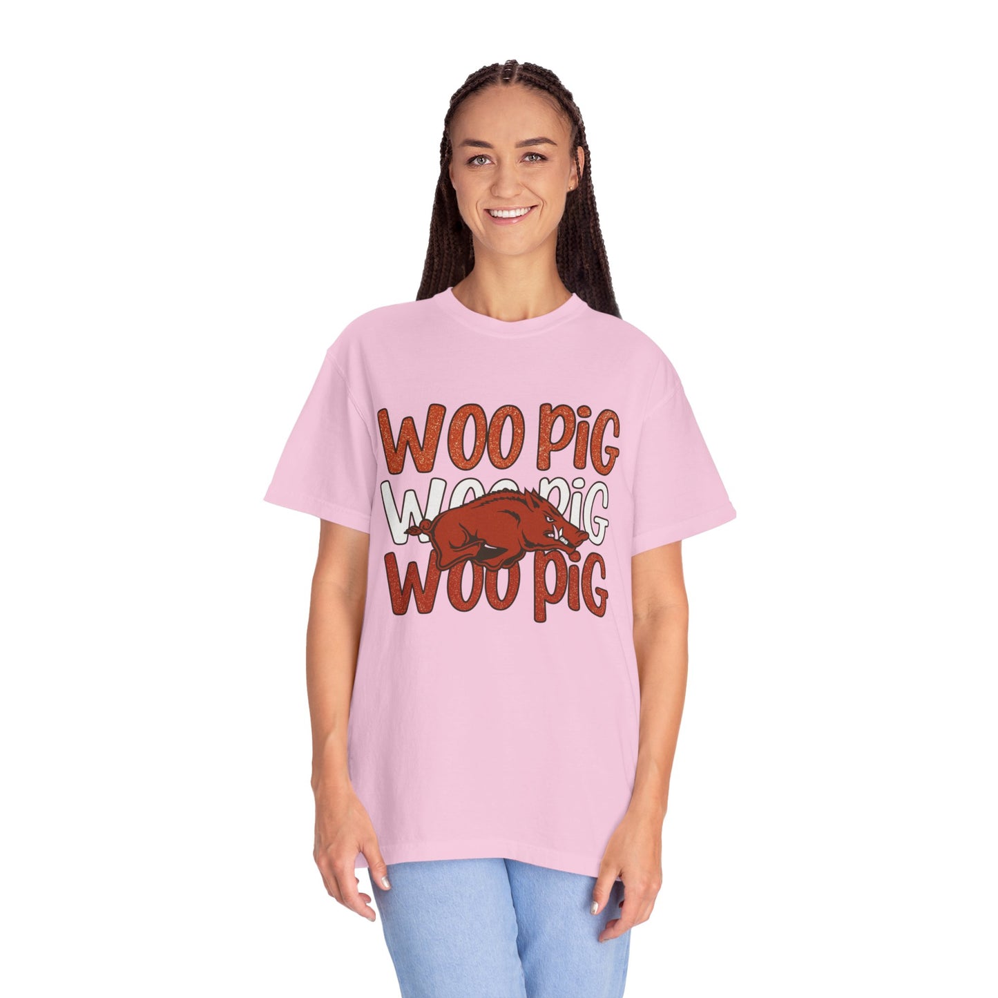 Woo Pig Garment-Dyed T-Shirt, Unisex Tee, Arkansas Pride Shirt, Casual Everyday Wear, College Game Day Tee, Fun Graphic Tee