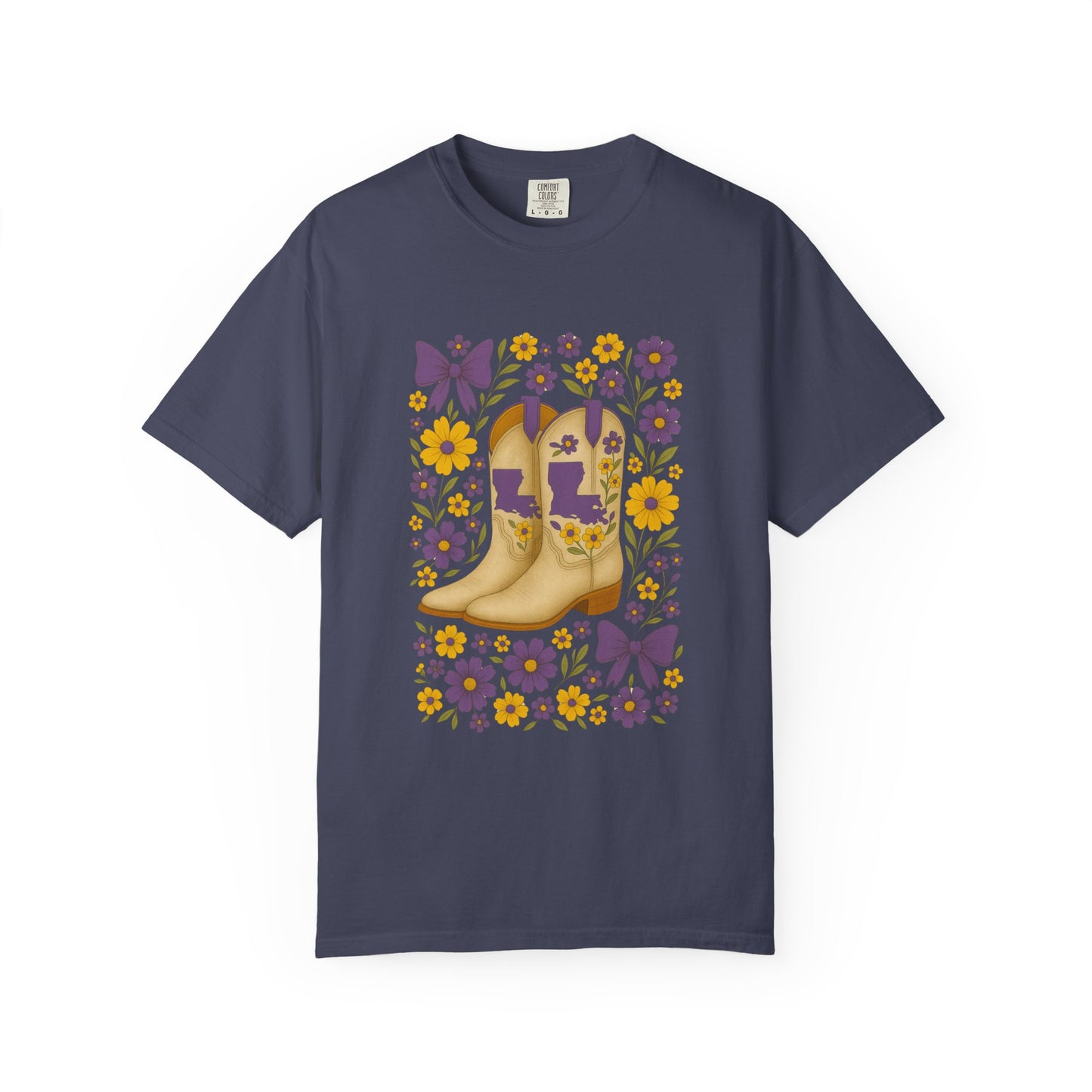 T-Shirt - Western Floral Boot T-Shirt, Vintage Graphic Shirt, Gift for Cowgirl, LSU Tigers, Louisiana Game Day