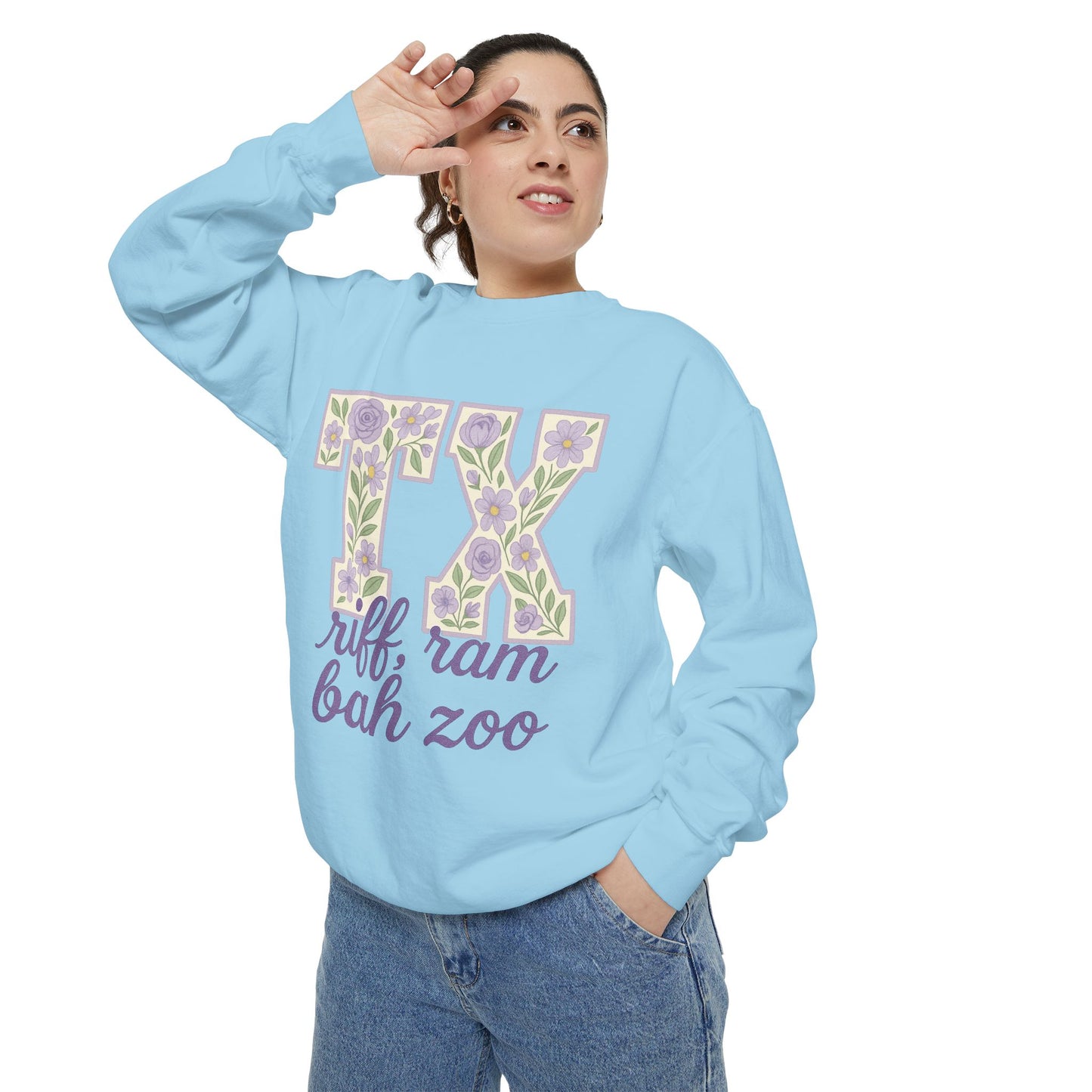 TCU Floral TX Sweatshirt - Unisex Garment-Dyed, Cozy Casual Wear, Texas Pride, Gift for Friends, College Apparel, Spring Outfits